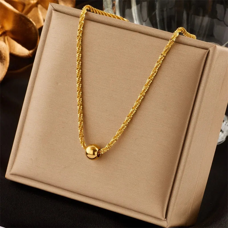Golden Bead Twist Chain Necklace