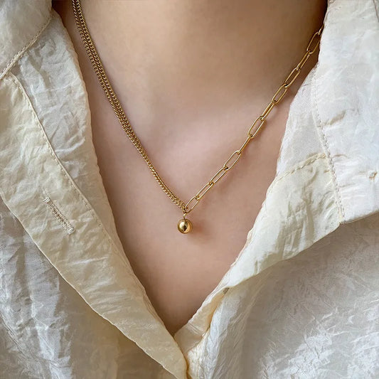 Golden Dual‑Link Ball Necklace