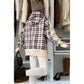 Ballie Beige Plaid Patchwork Side Slit Sweatshirt