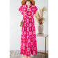 Bambi Strawberry Pink Geo Print V-neck Maxi Dress