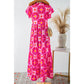 Bambi Strawberry Pink Geo Print V-neck Maxi Dress