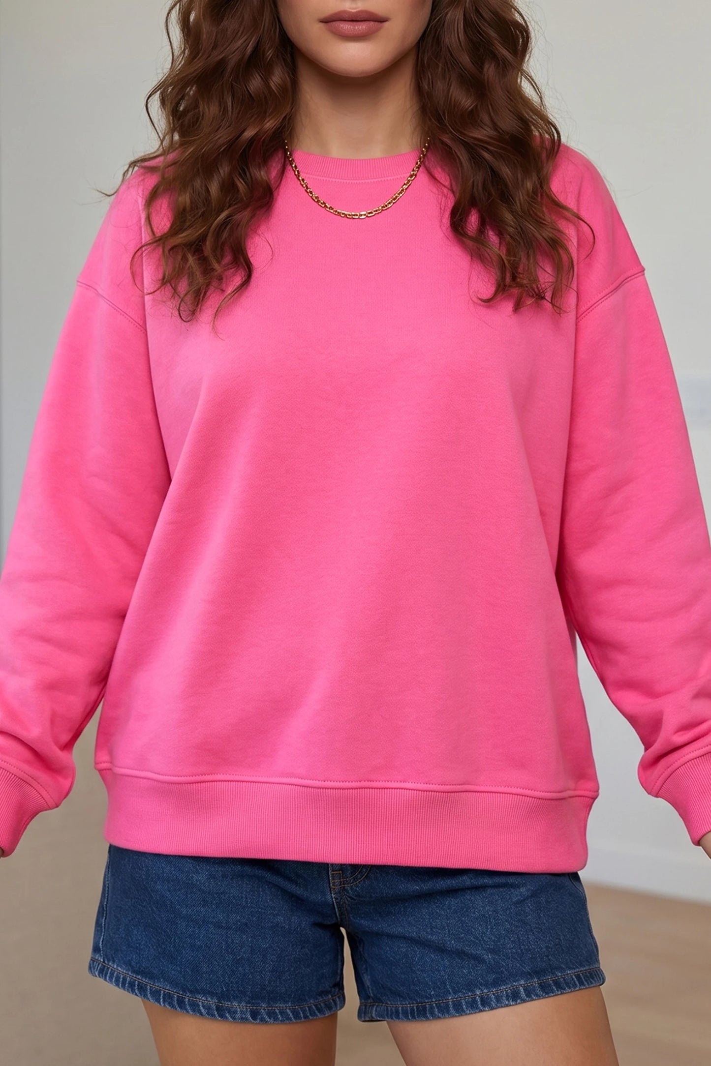 Sachet Pink Be Yourself Slogan Print Round Neck Long Sleeve Sweatshirt