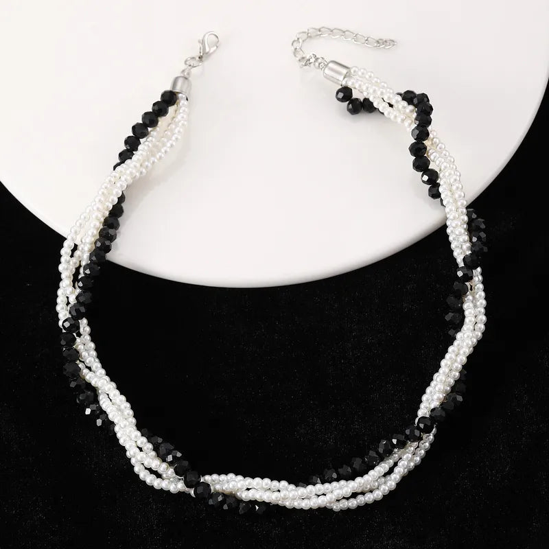 Black & White Beaded Twist Necklace