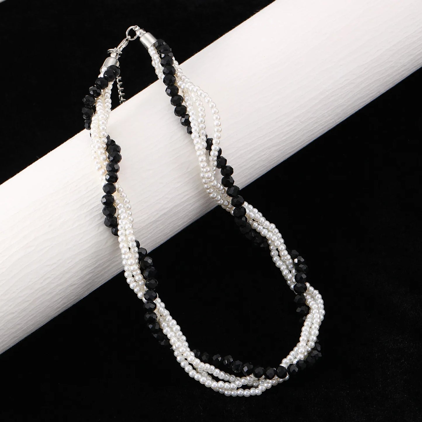 Black & White Beaded Twist Necklace