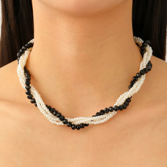 Black & White Beaded Twist Necklace