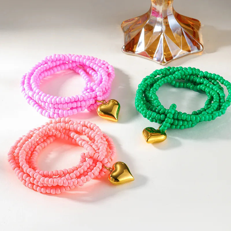 Heart Shape Seed Bead Bracelet - 3 Colors