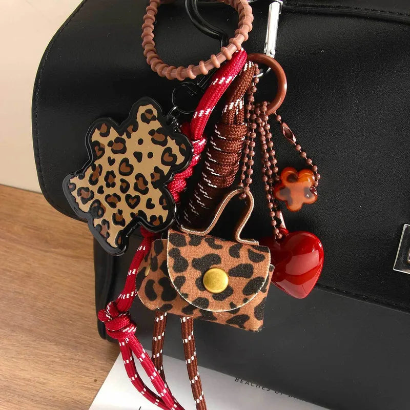 Leopard Bag Charm with Braided Cords