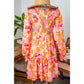 Beatrix Orange Abstract Print Smocked Lantern Sleeve Ruffle Mini Dress