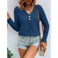 Beatriz Blue V Neck Faux Button Long Sleeve Blouse
