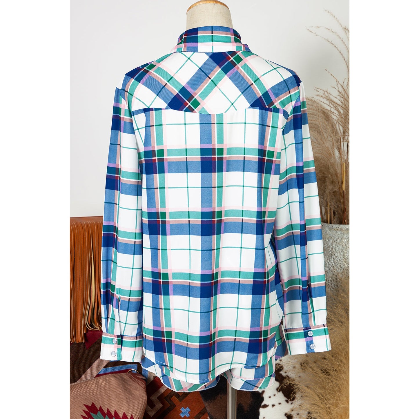 Beatriz Blue Plaid Print Shirt and Shorts 2Pcs Lounge Set