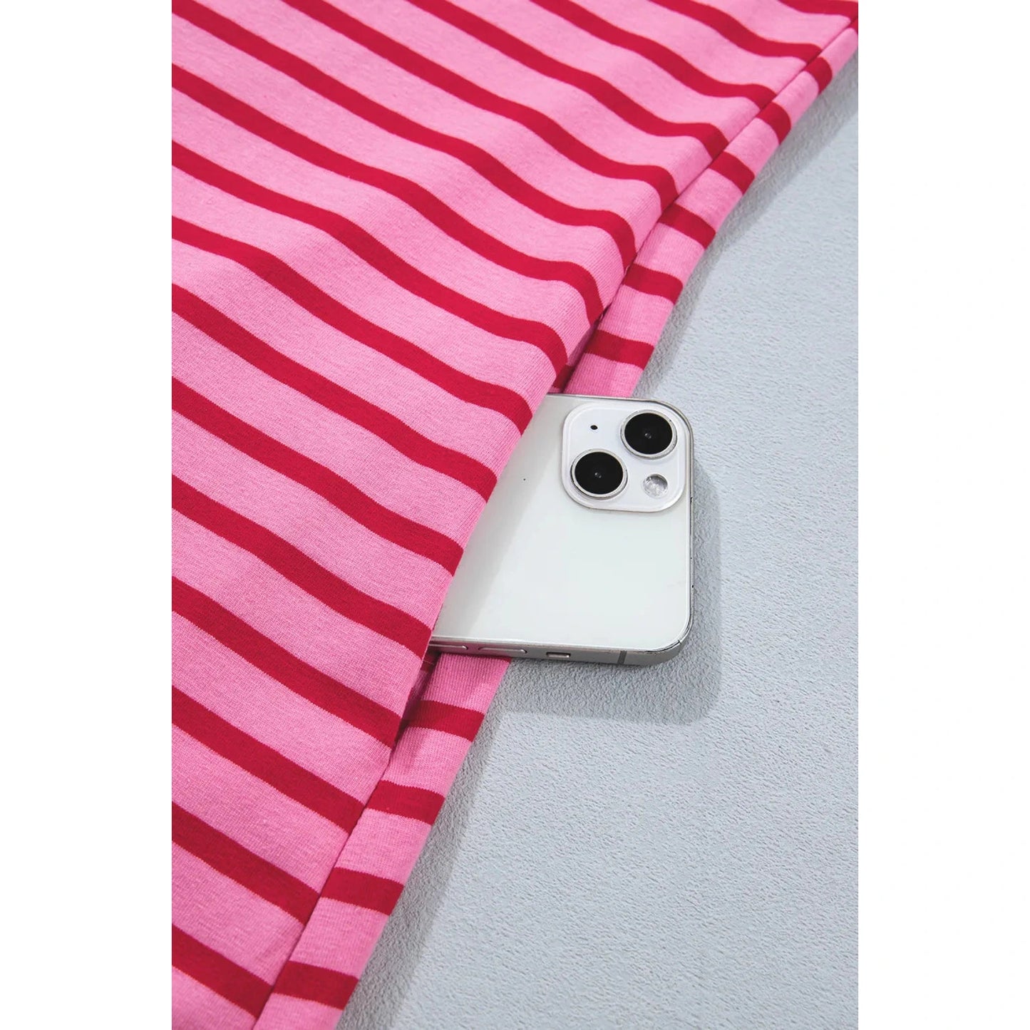 Becky Stripe Striped Short Sleeve Scalloped Trim Side Slit T-Shirt Dress