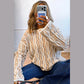 Ina Khaki Wavy Detail Hollow Out Knit Long Sleeve Cotton Pullover Sweater