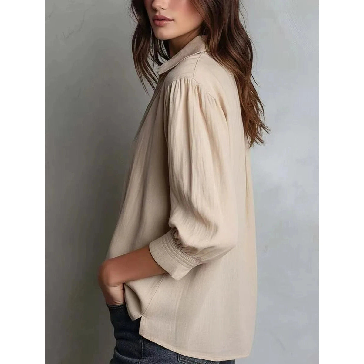 Tyanna Sandstone Ease Quarter Zip Blouse