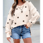 Marjorie Beige Polka Dot Loose Long Sleeve Split Hem Pullover Top