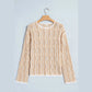 Ina Khaki Wavy Detail Hollow Out Knit Long Sleeve Cotton Pullover Sweater