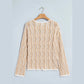 Ina Khaki Wavy Detail Hollow Out Knit Long Sleeve Cotton Pullover Sweater