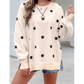 Marjorie Beige Polka Dot Loose Long Sleeve Split Hem Pullover Top