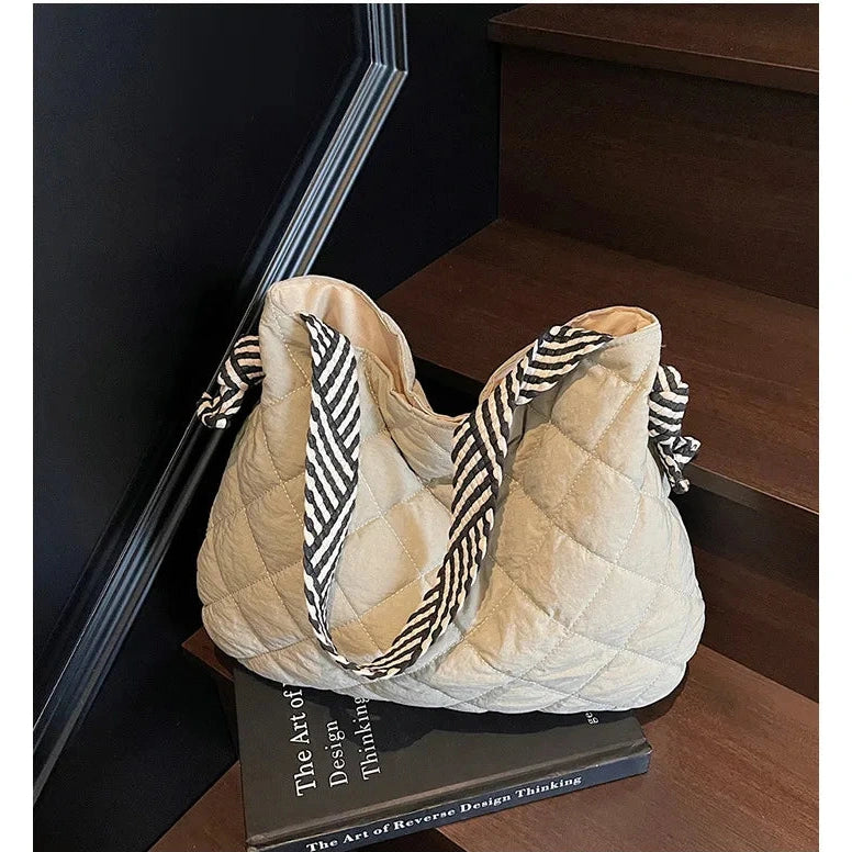 Slouchy Quilted Tote with Contrast Strap - 6 Colors