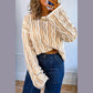 Ina Khaki Wavy Detail Hollow Out Knit Long Sleeve Cotton Pullover Sweater