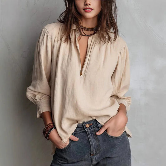 Tyanna Sandstone Ease Quarter Zip Blouse