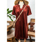 Bek Cinnamon Velvet Smocked Neckline Puff Sleeve Shift Mini Dress