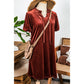 Bek Cinnamon Velvet Smocked Neckline Puff Sleeve Shift Mini Dress