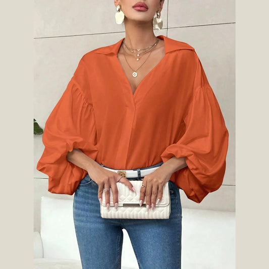 Bella Rae Orange Long Sleeve Bubble Blouse