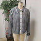 Belva Black Striped Button‑Front Collared Cardigan