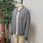 Belva Black Striped Button‑Front Collared Cardigan