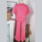 Belva Strawberry Pink Textured Loose Fit T Shirt and Drawstring Pants Set