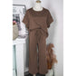 Belva Brown Textured Loose Fit T Shirt and Drawstring Pants Set