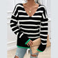Benita Black Striped Side Slit V Neck Sweater