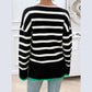 Benita Black Striped Side Slit V Neck Sweater
