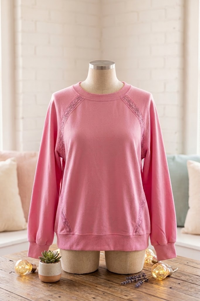 Bentley Bright Pink Lace Patched Raglan Sleeve Loose Fit Sweatshirt