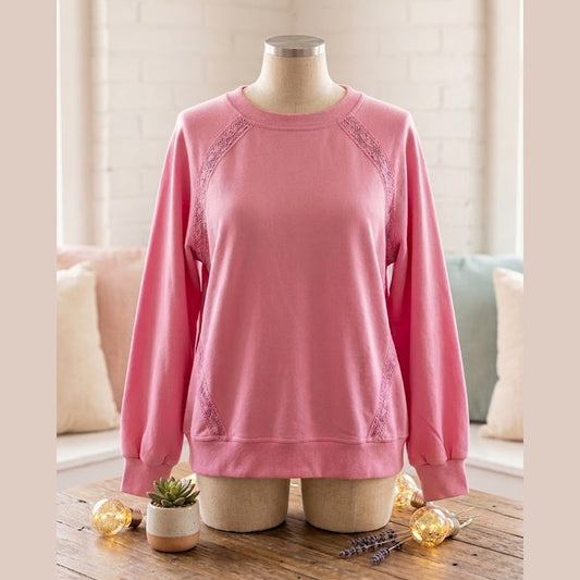 Bentley Bright Pink Lace Patched Raglan Sleeve Loose Fit Sweatshirt