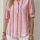 Berri Pink Soft‑Stripe V‑Neck Top
