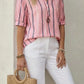 Berri Pink Soft‑Stripe V‑Neck Top
