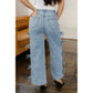 Beryl Blue Bow Knot Side Detail Straight Leg Loose Jeans