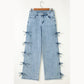 Beryl Blue Bow Knot Side Detail Straight Leg Loose Jeans