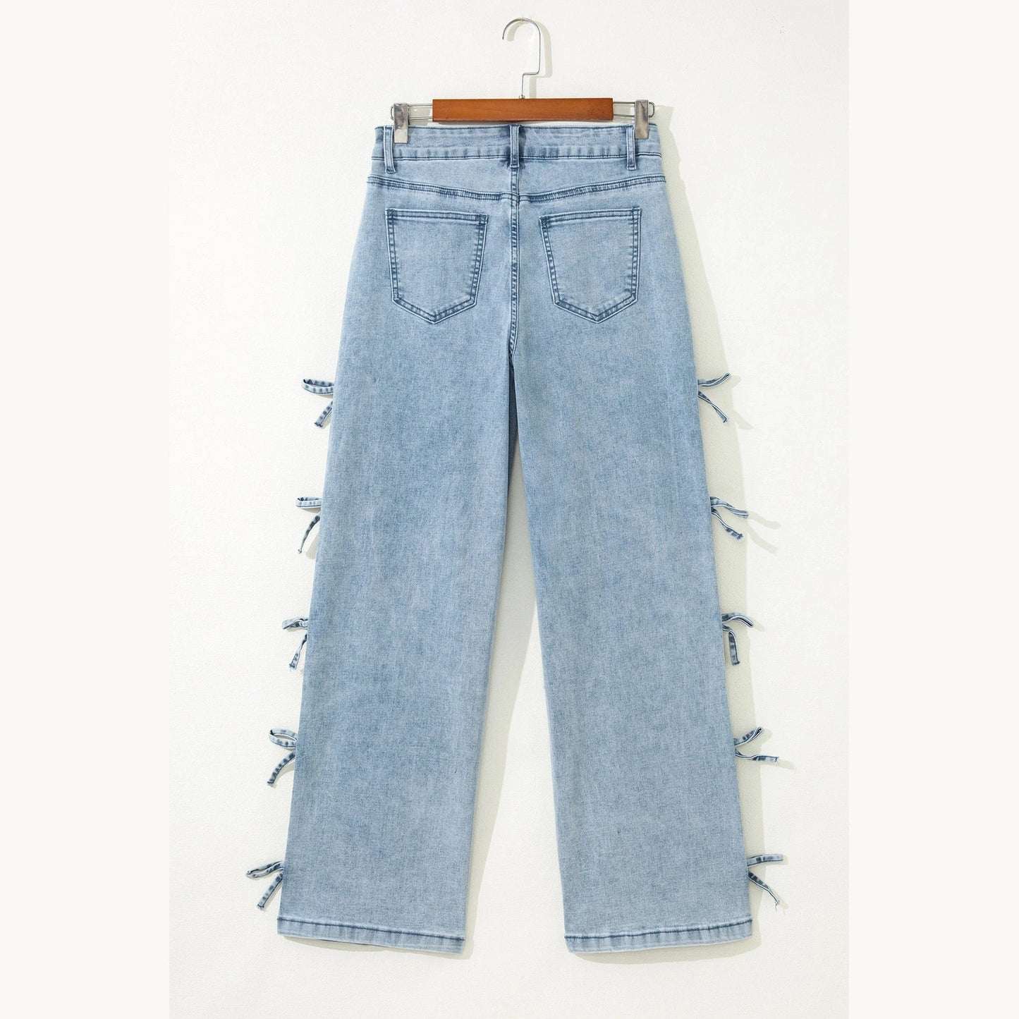 Beryl Blue Bow Knot Side Detail Straight Leg Loose Jeans