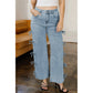 Beryl Blue Bow Knot Side Detail Straight Leg Loose Jeans