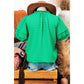 Bessie Bright Green Textured Puff Short Sleeve Notched V Neck Top