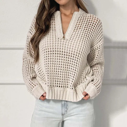 Bethani Open Weave Zip Pullover Sweater
