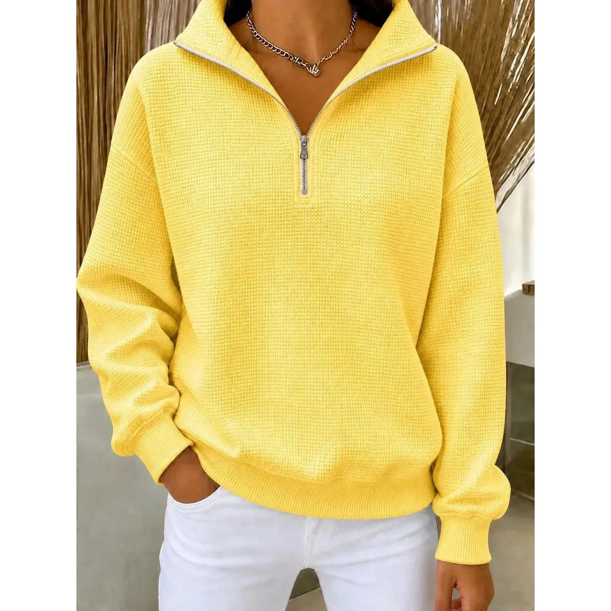 Bethanie Pink Fine Waffle Knit Quarter-Zip Pullover - 3 Colors