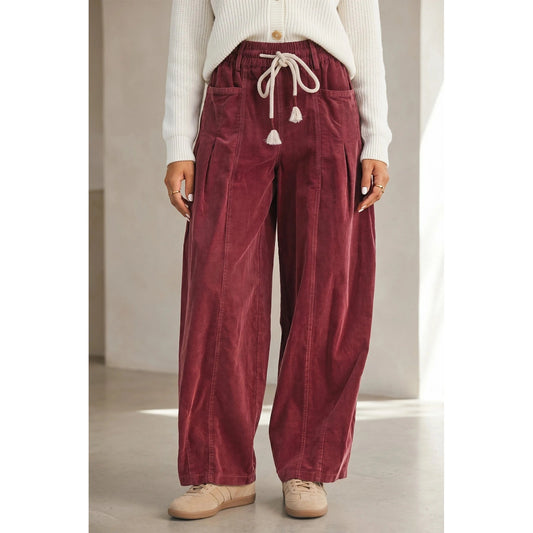 Bethy Elastic Waist Drawstring Corduroy Casual Pants