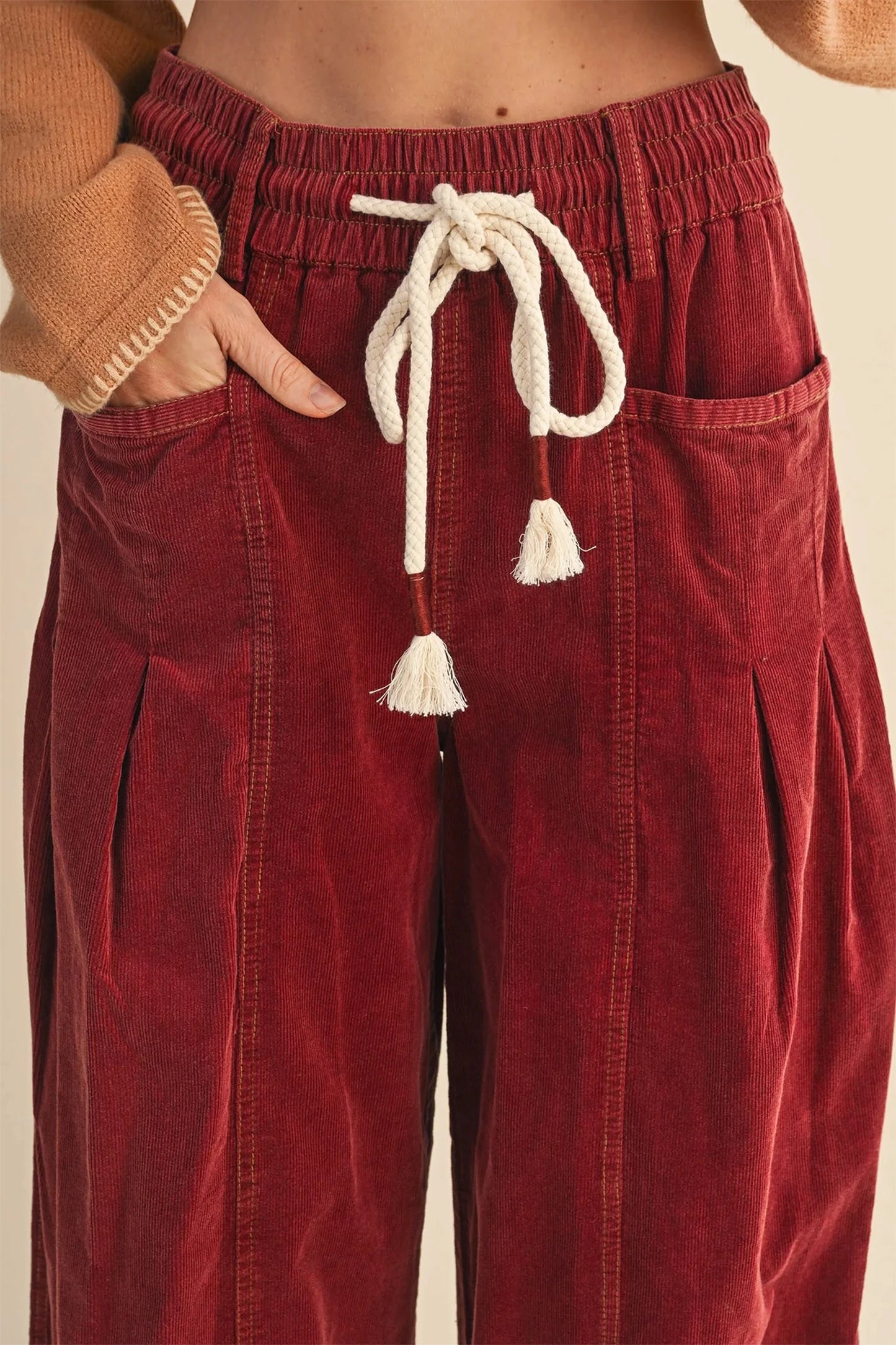 Bethy Elastic Waist Drawstring Corduroy Casual Pants
