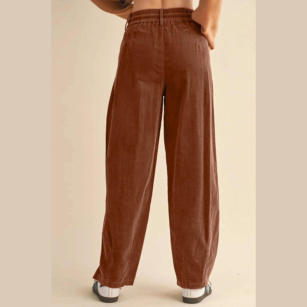 Bethy Chestnut Elastic Waist Drawstring Corduroy Casual Pants