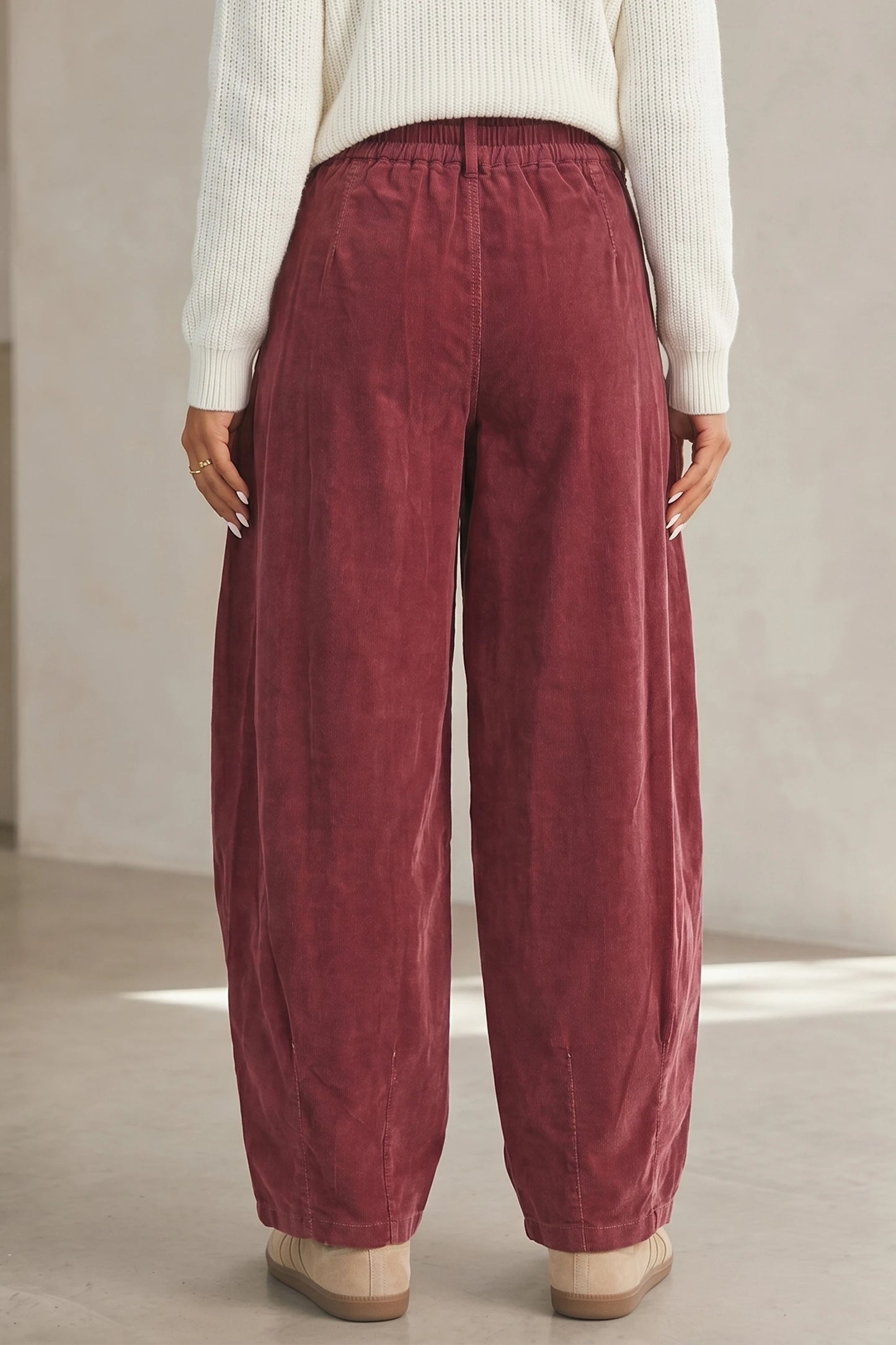 Bethy Elastic Waist Drawstring Corduroy Casual Pants