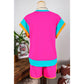 Betsy Hot Pink Contrast Trim Cap Sleeve Tee Shorts Set - S to 3X