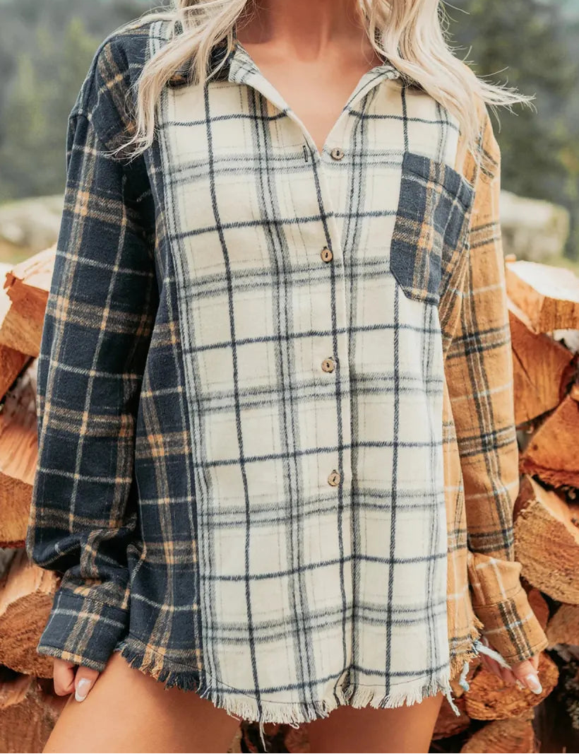 Bexlee Plaid Button-Up Long Sleeve Shift Silhouette Shacket